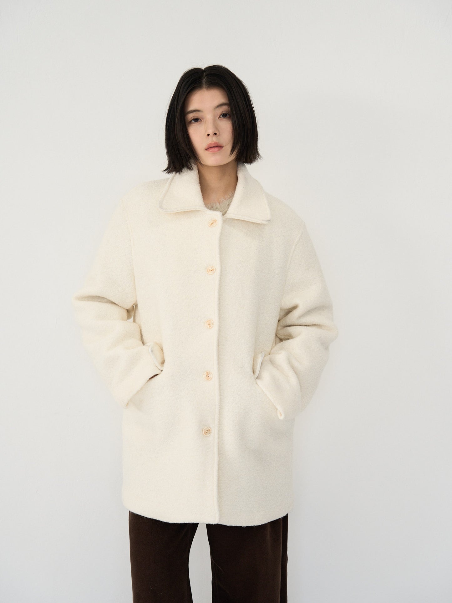 boucle wool midi coat