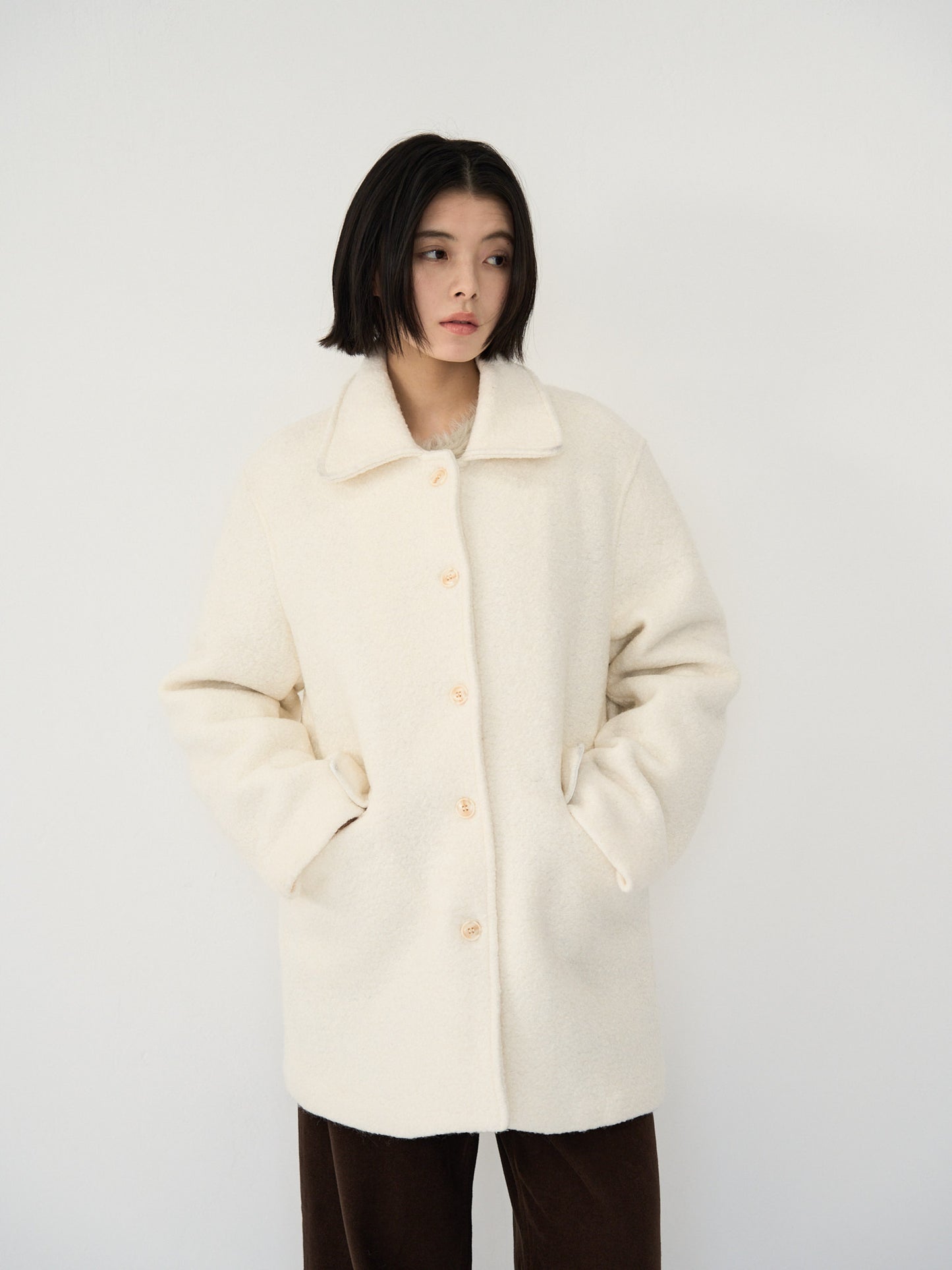 boucle wool midi coat