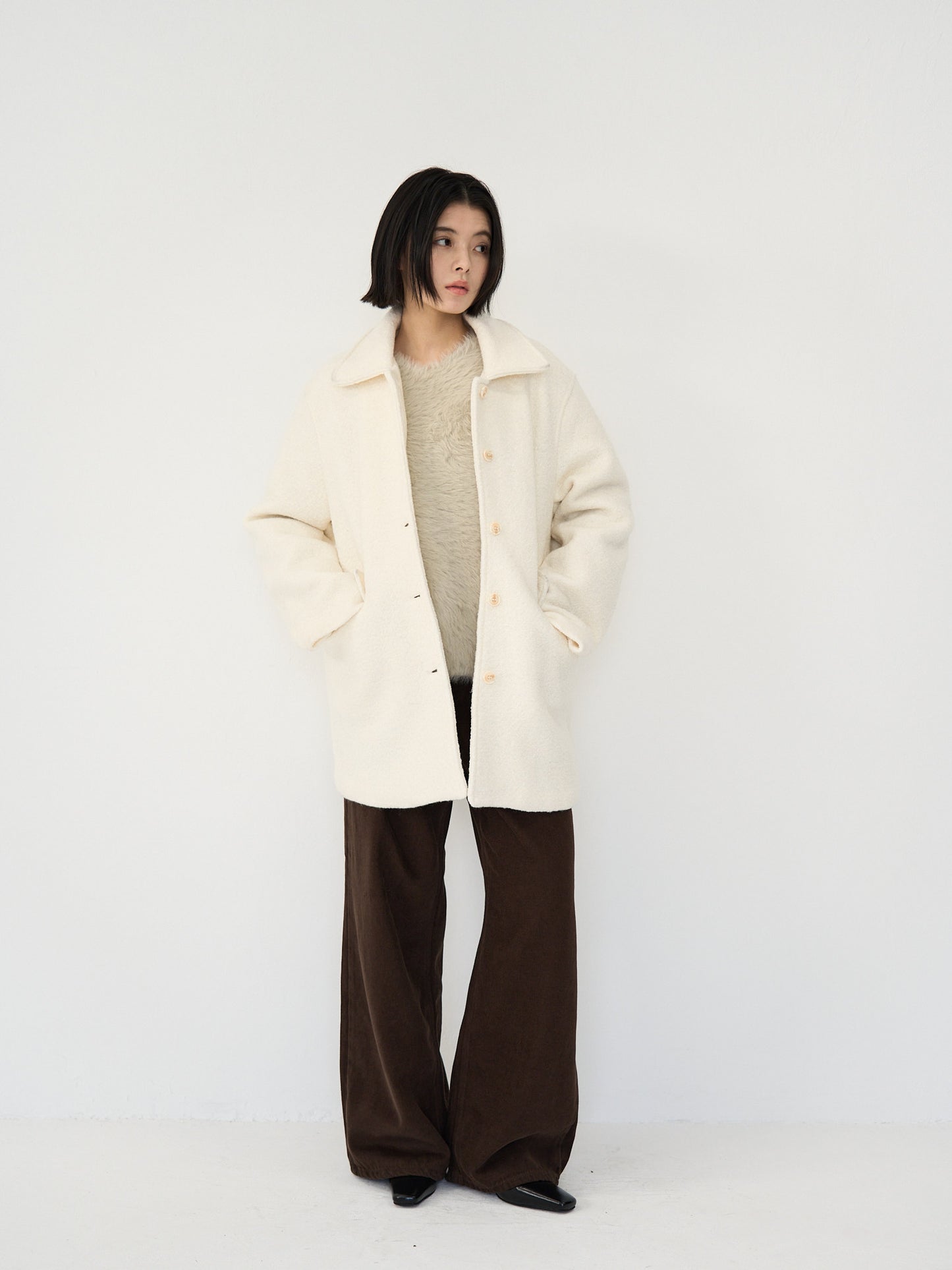 boucle wool midi coat