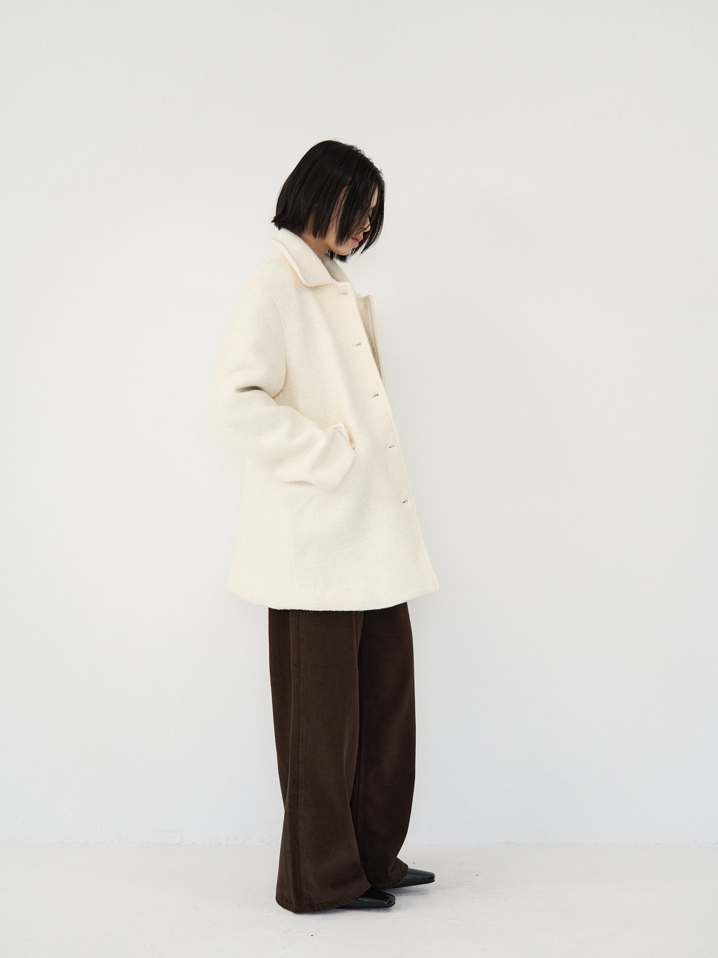 boucle wool midi coat