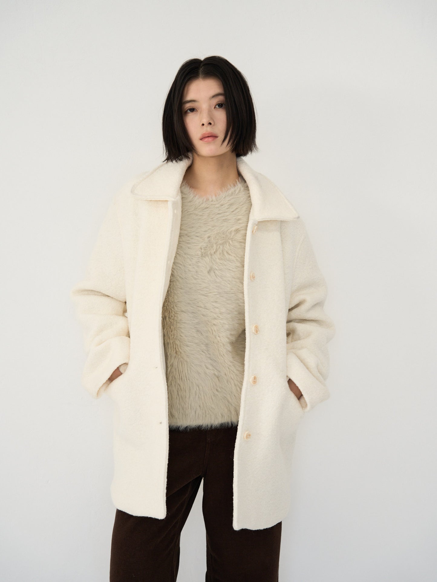 boucle wool midi coat