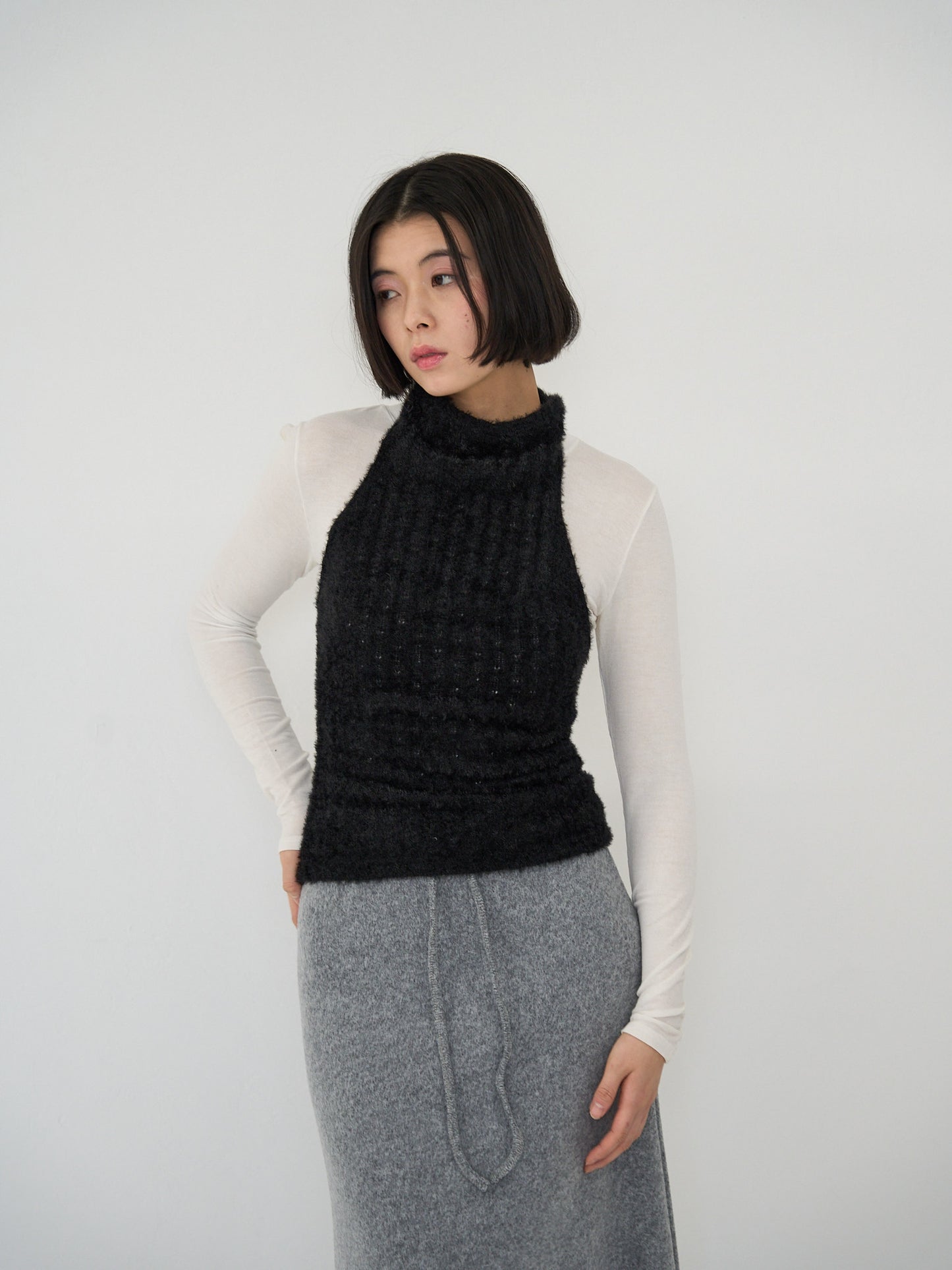 fuzzy mock neck top