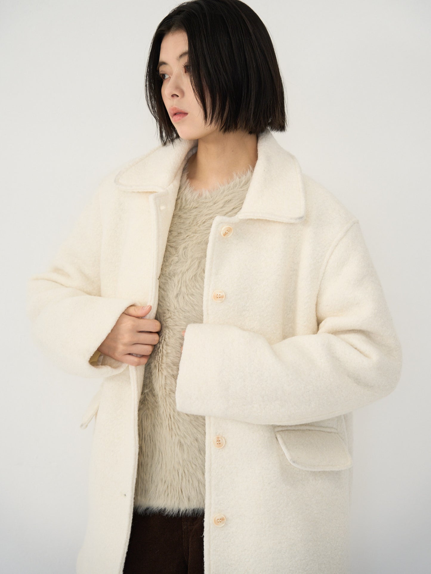 boucle wool midi coat