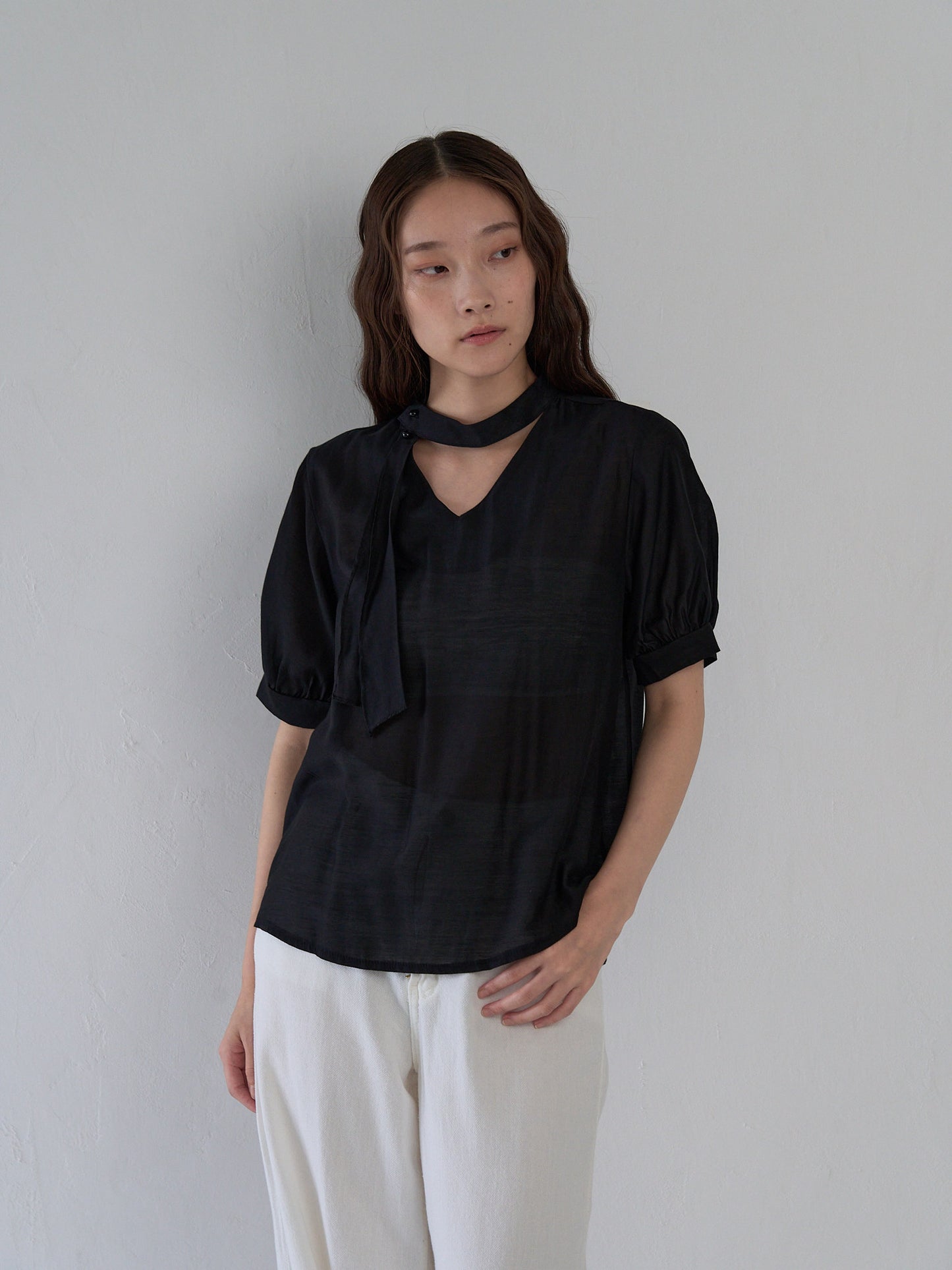 sheer tie blouse