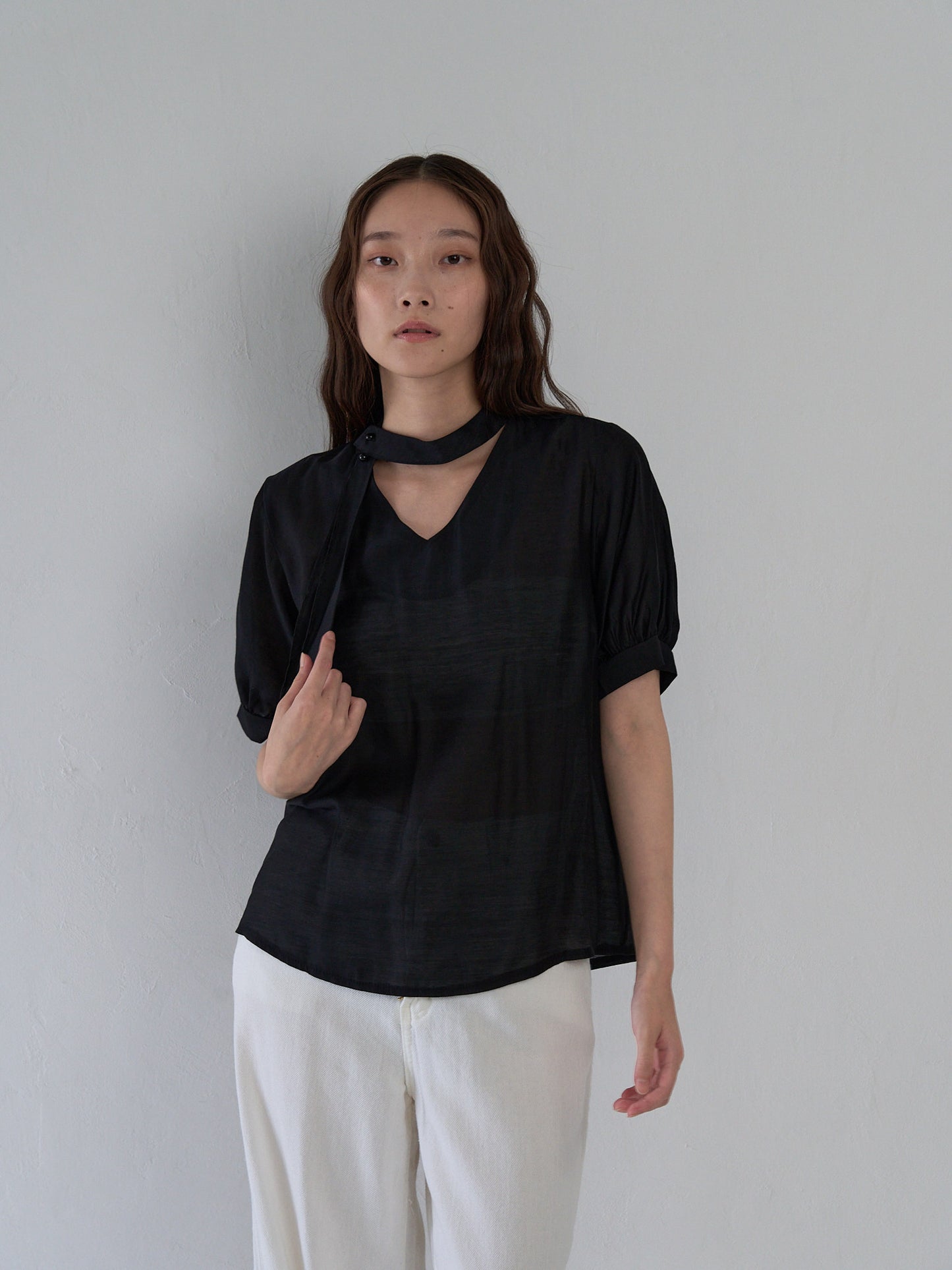 sheer tie blouse