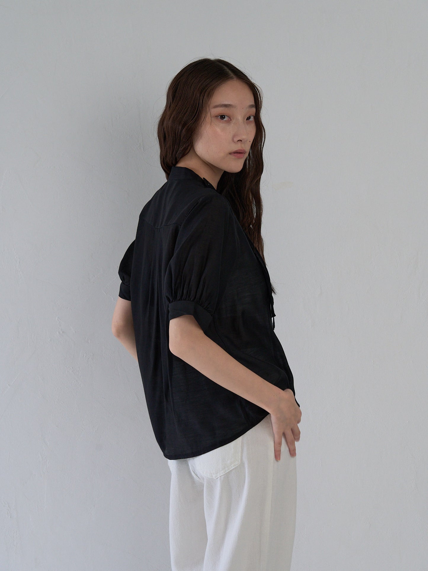 sheer tie blouse