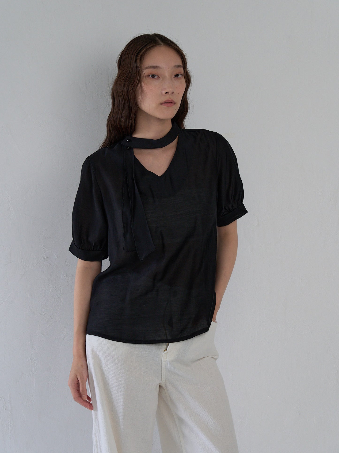 sheer tie blouse