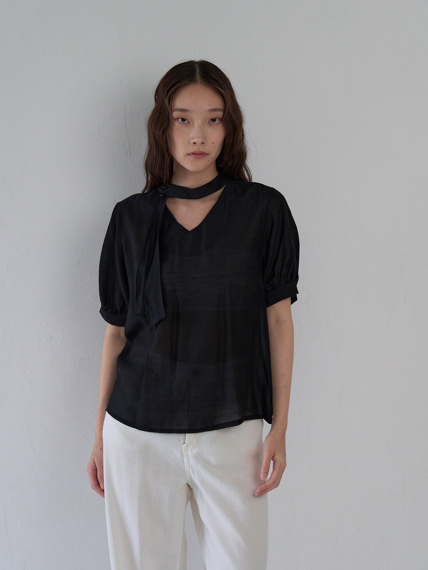 sheer tie blouse