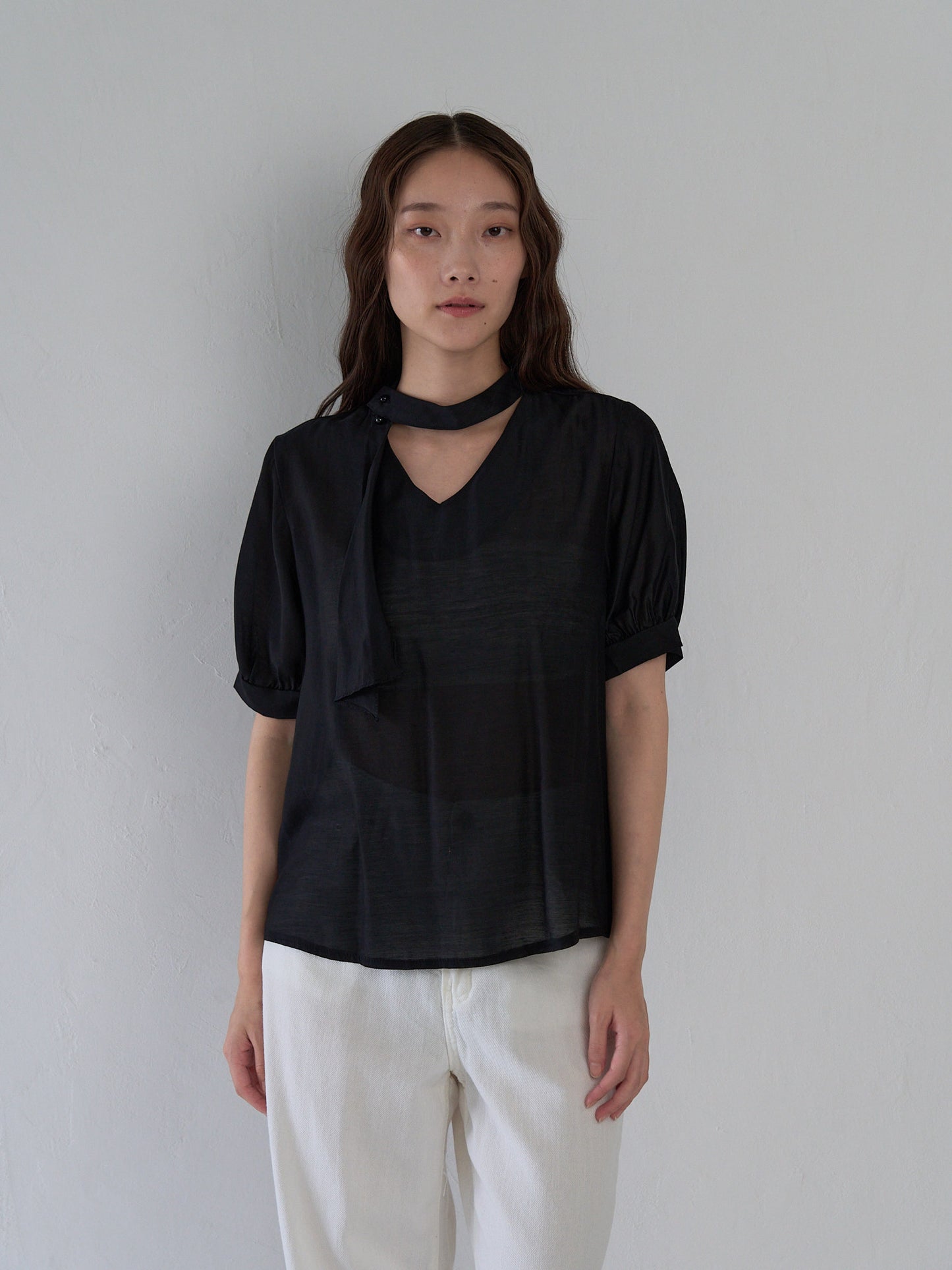 sheer tie blouse