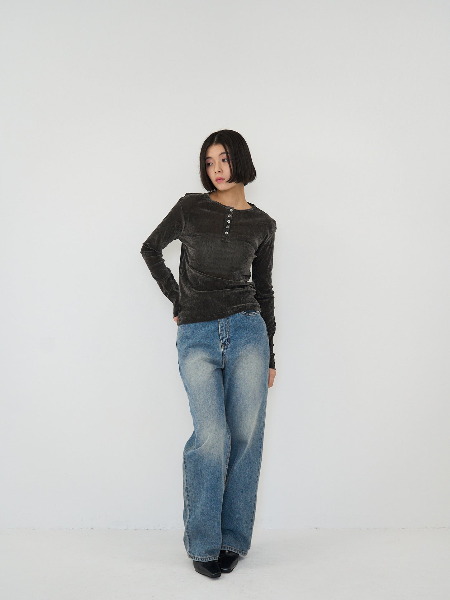 sheer velvet henley top