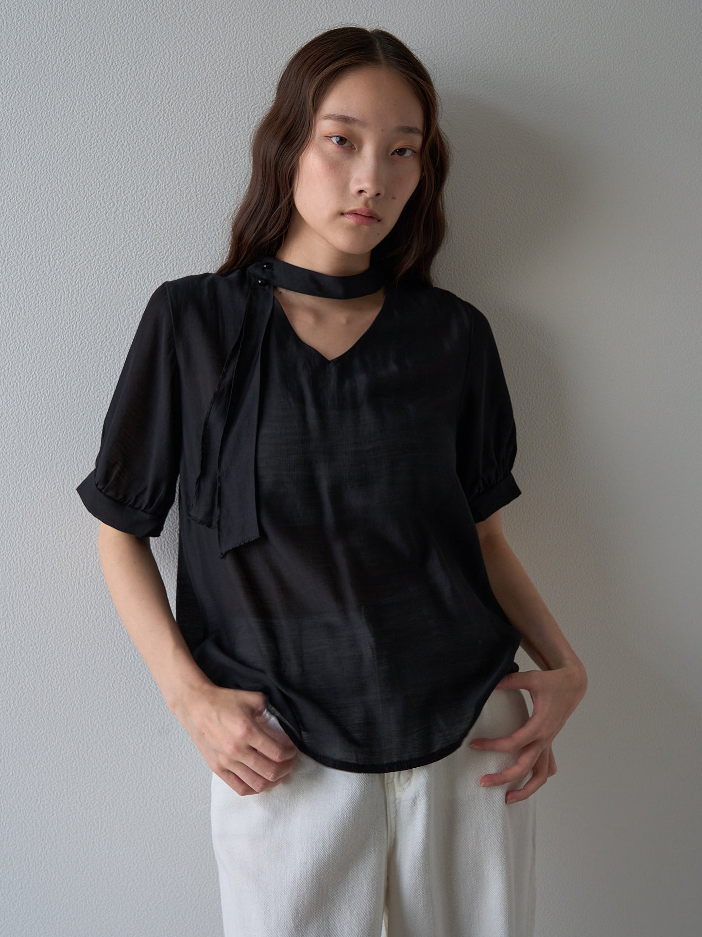 sheer tie blouse