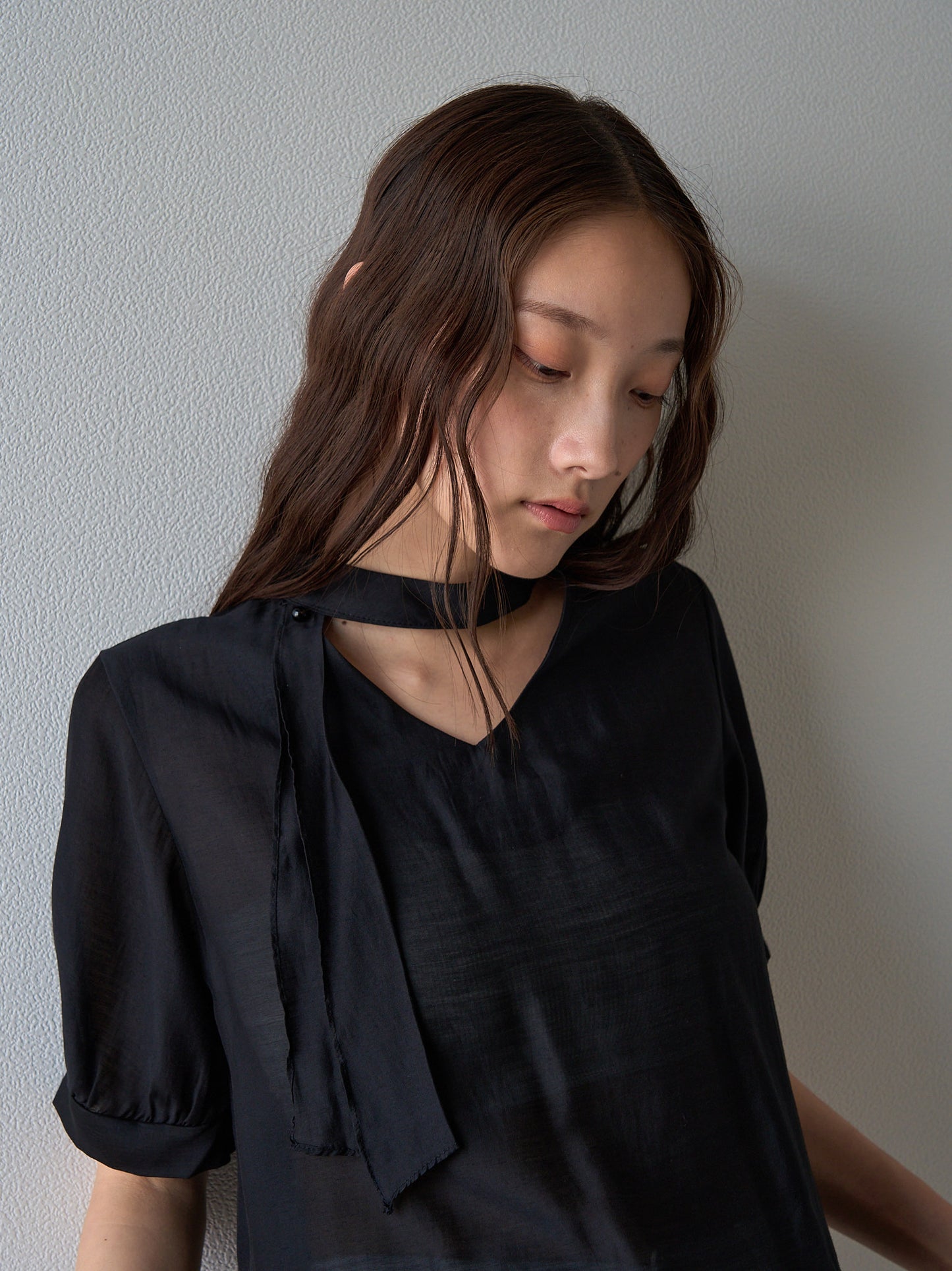sheer tie blouse