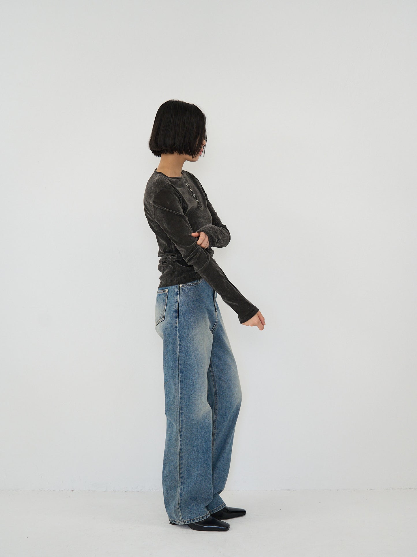 sheer velvet henley top