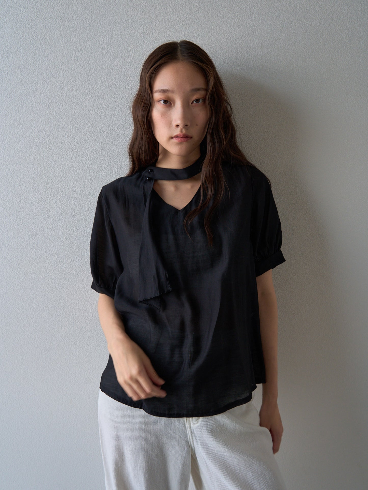 sheer tie blouse