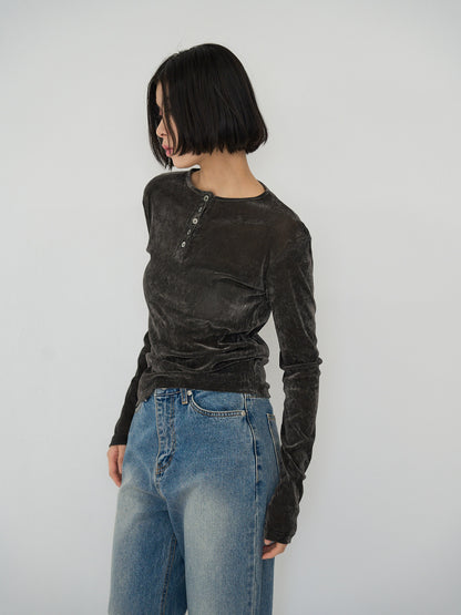 sheer velvet henley top
