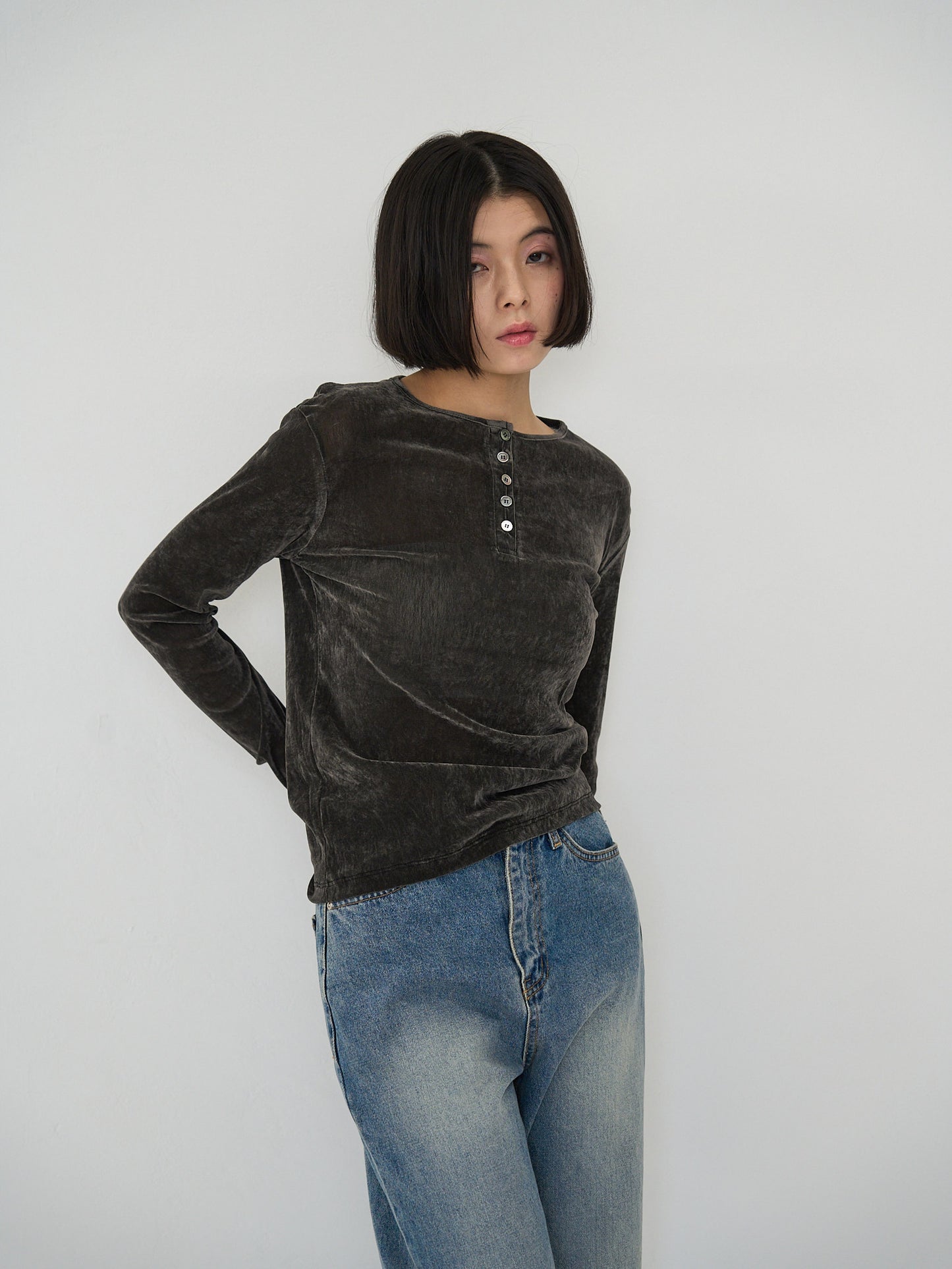 sheer velvet henley top