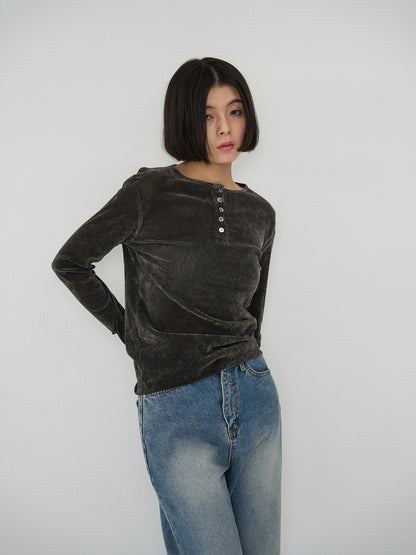 sheer velvet henley top