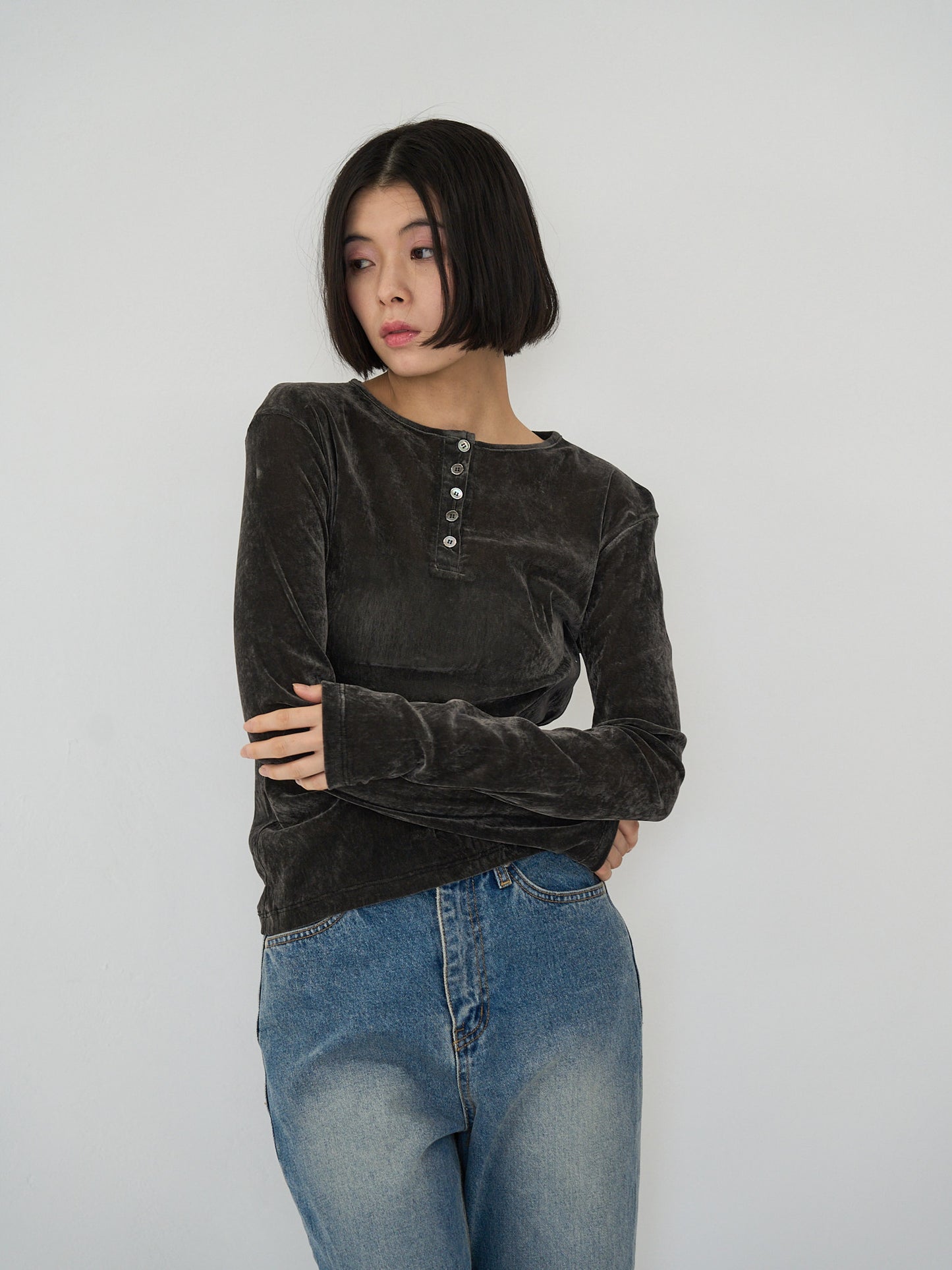 sheer velvet henley top