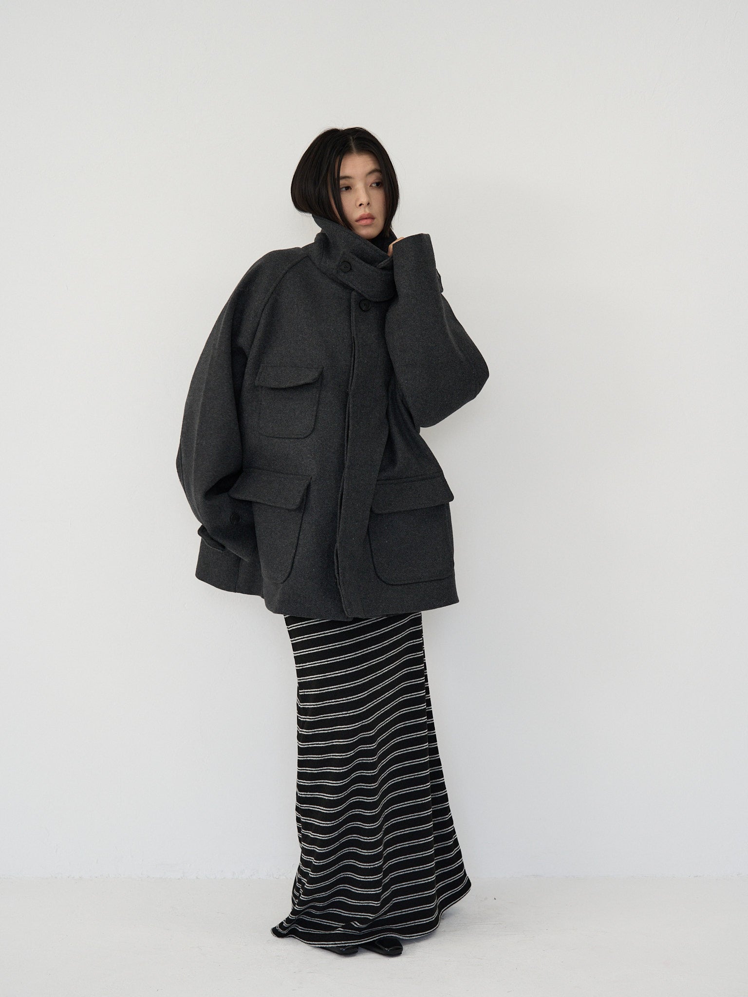 ジャケット・アウター geeong flap pocket wool coat /black flap pocket wool coat – geeong