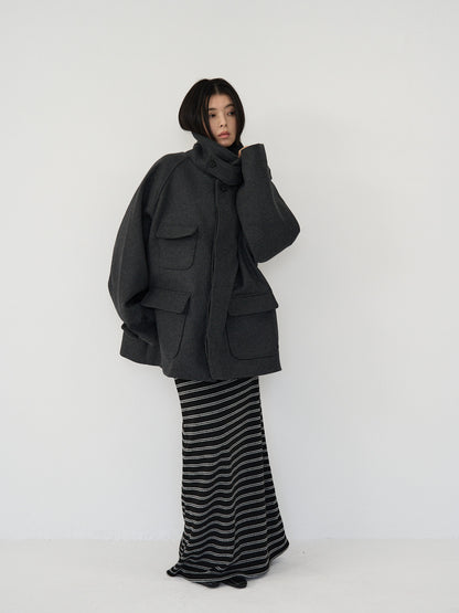 flap pocket wool coat