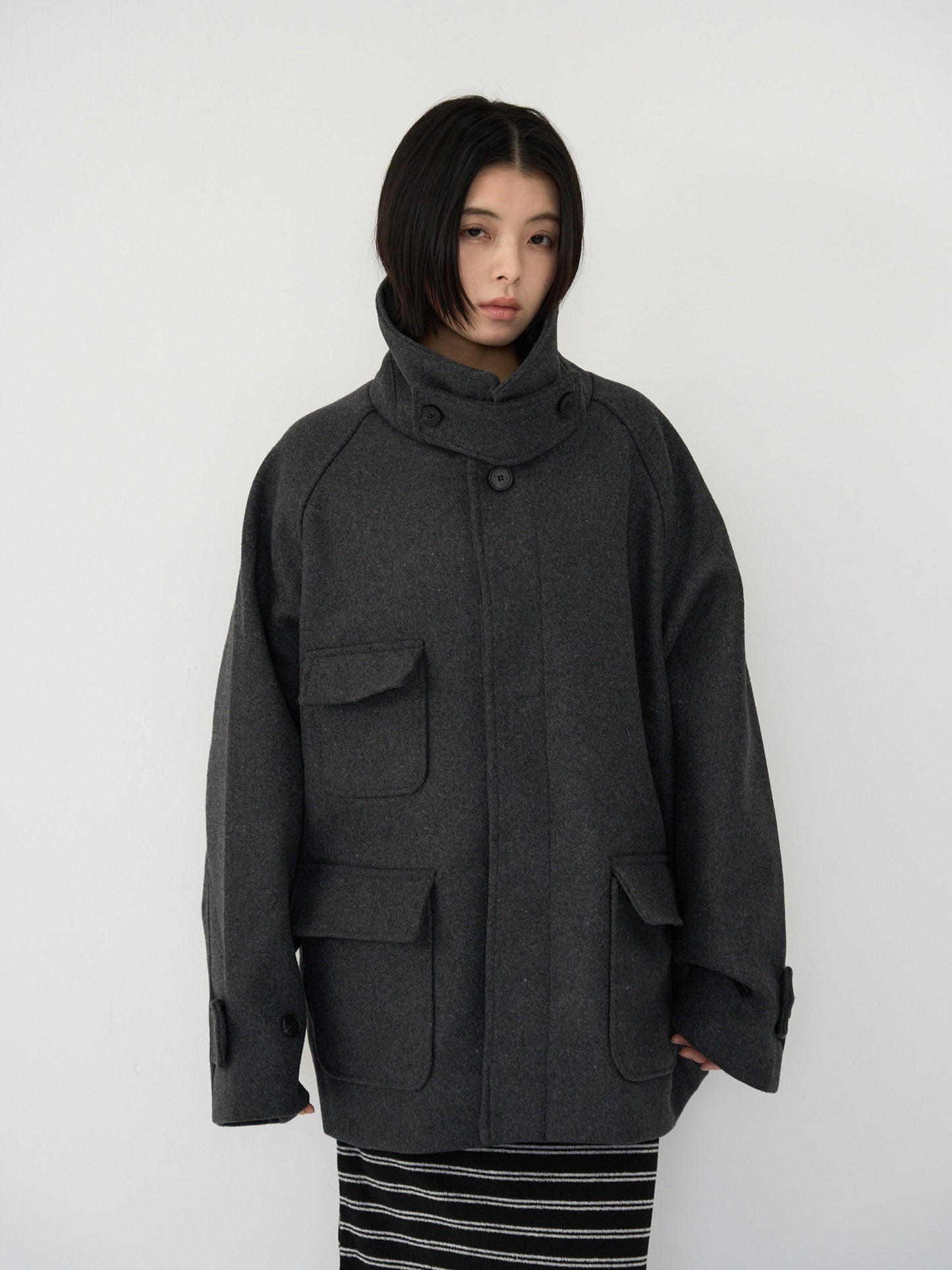 flap pocket wool coat