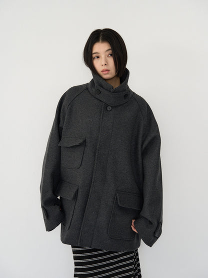 flap pocket wool coat