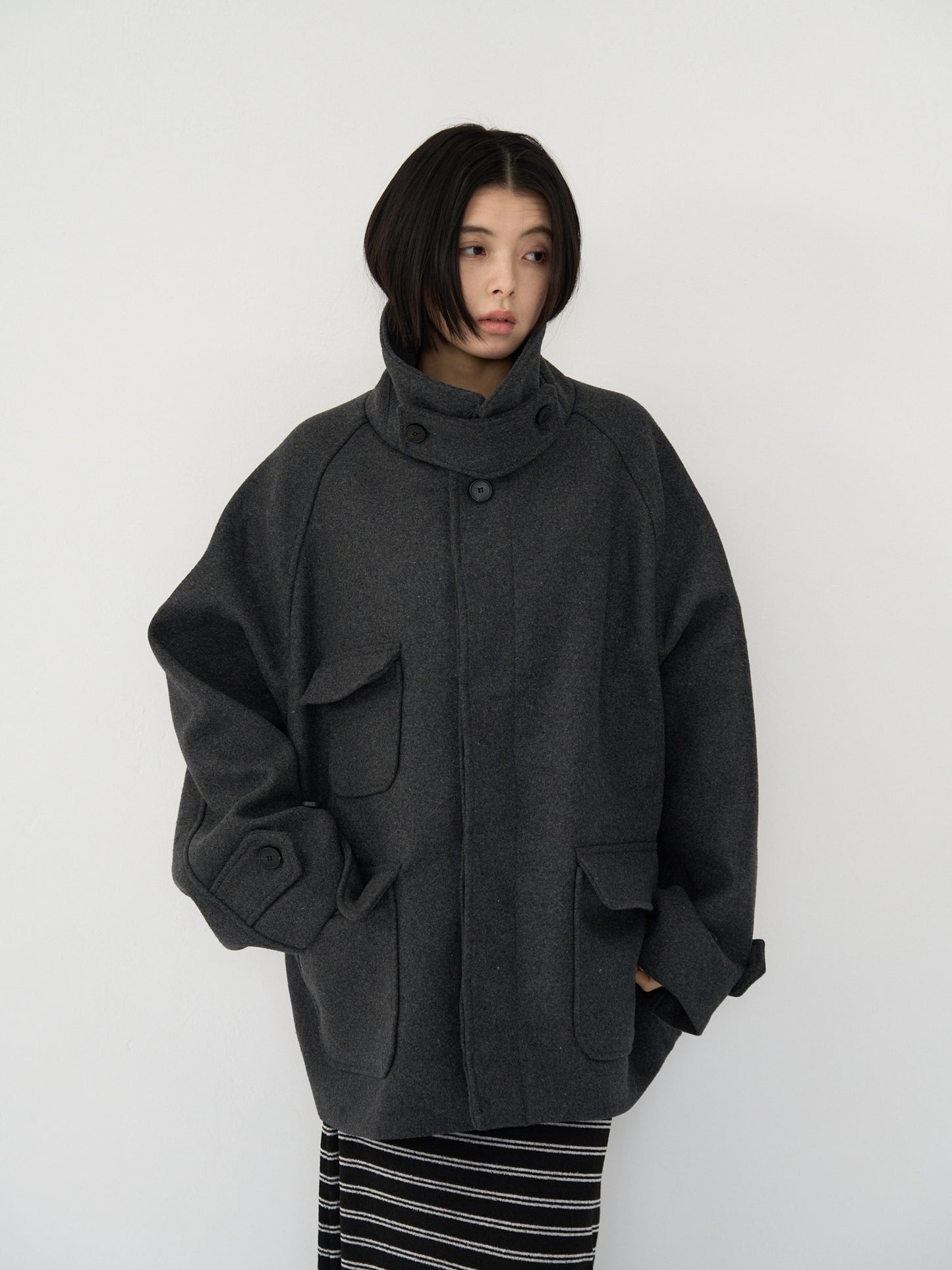 flap pocket wool coat