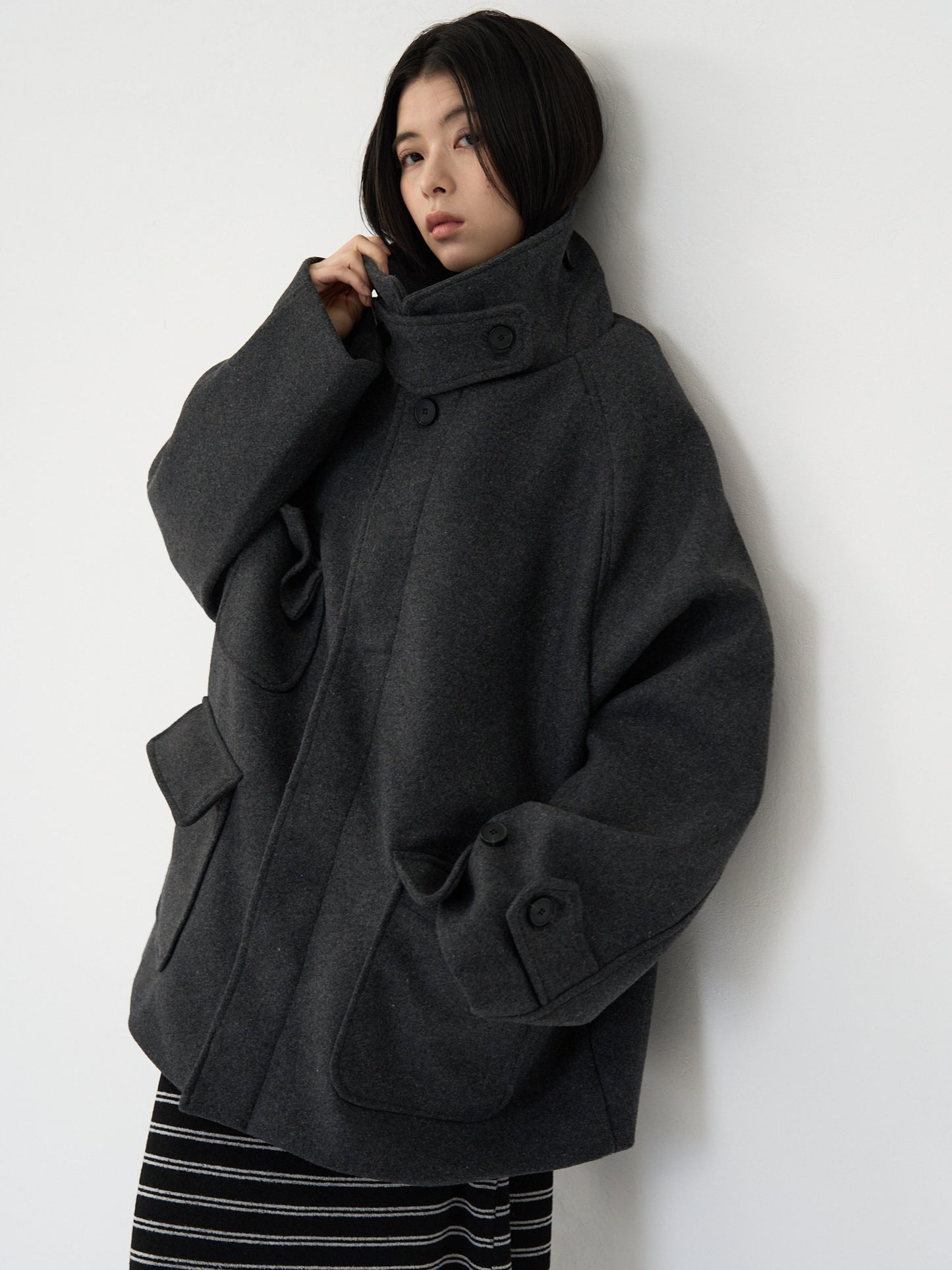 flap pocket wool coat