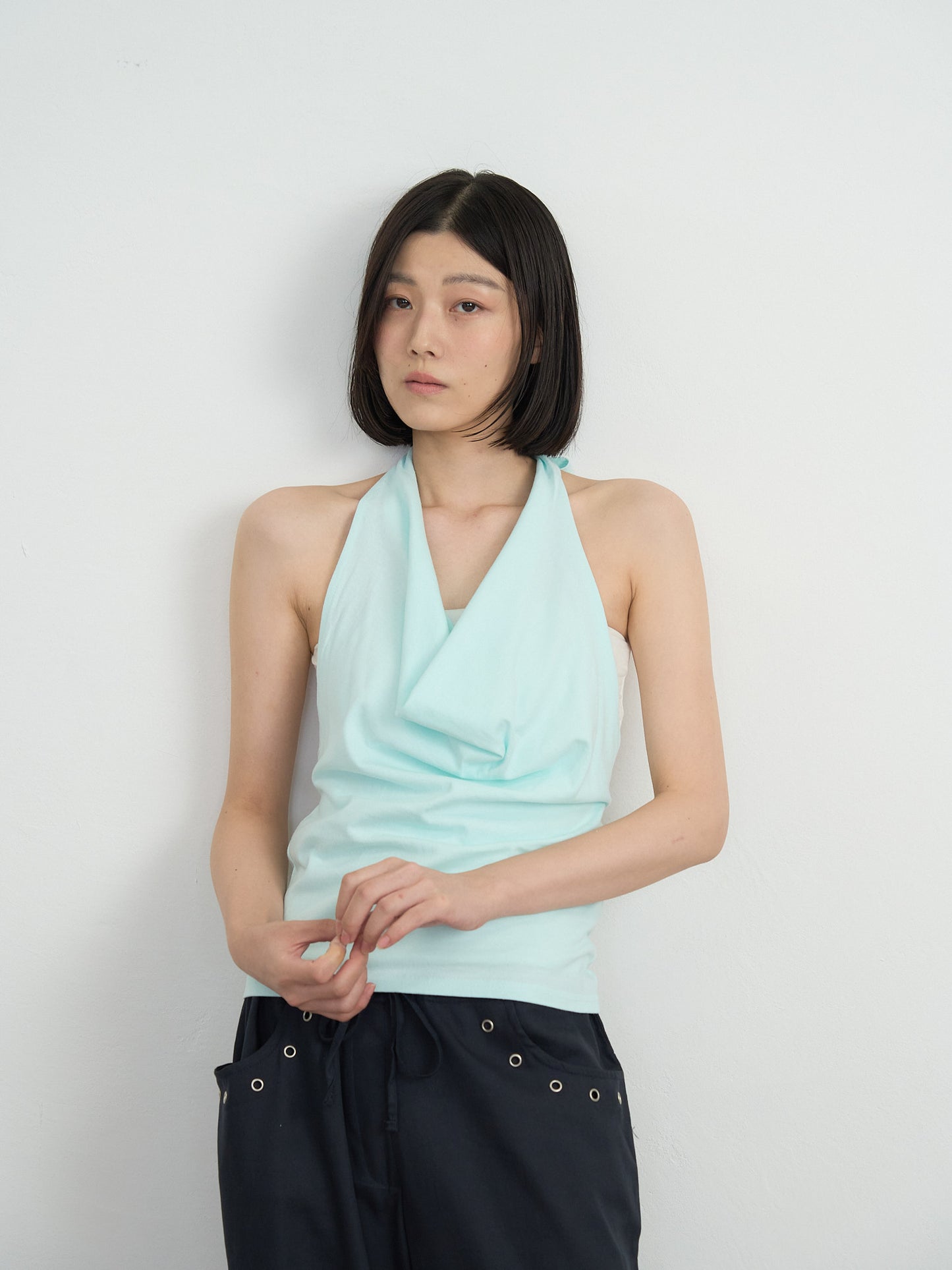 draped halter top
