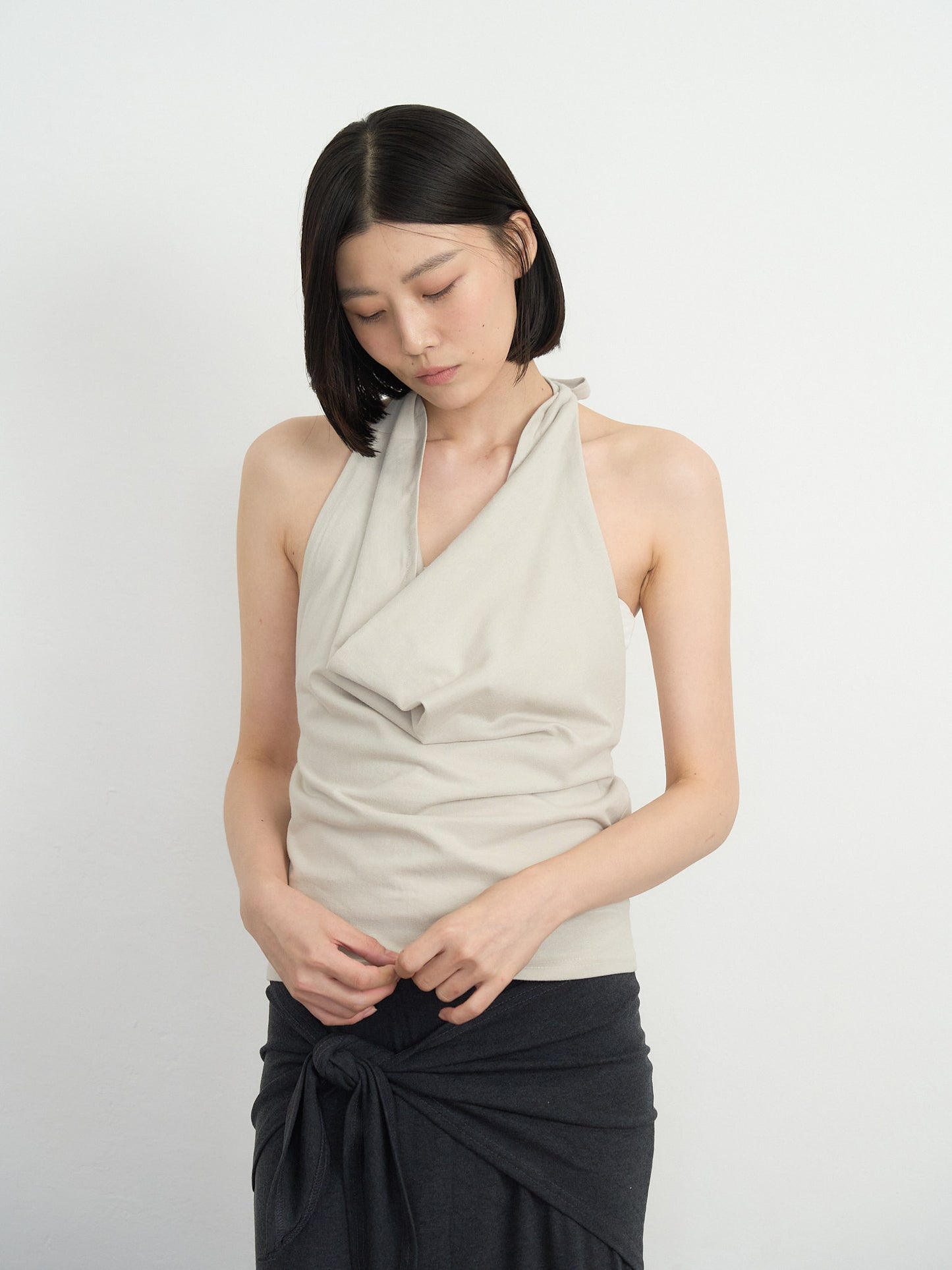 draped halter top