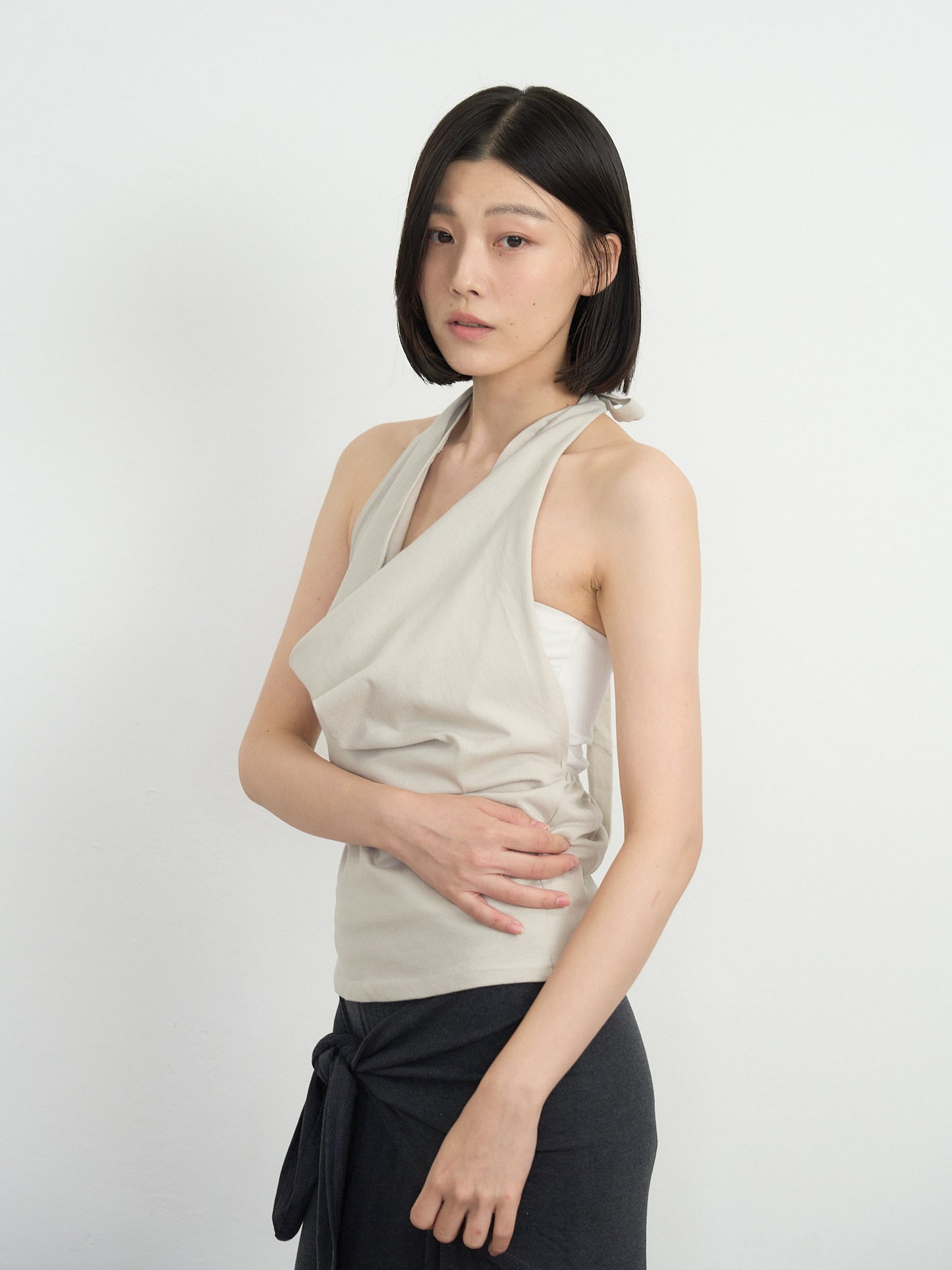 draped halter top