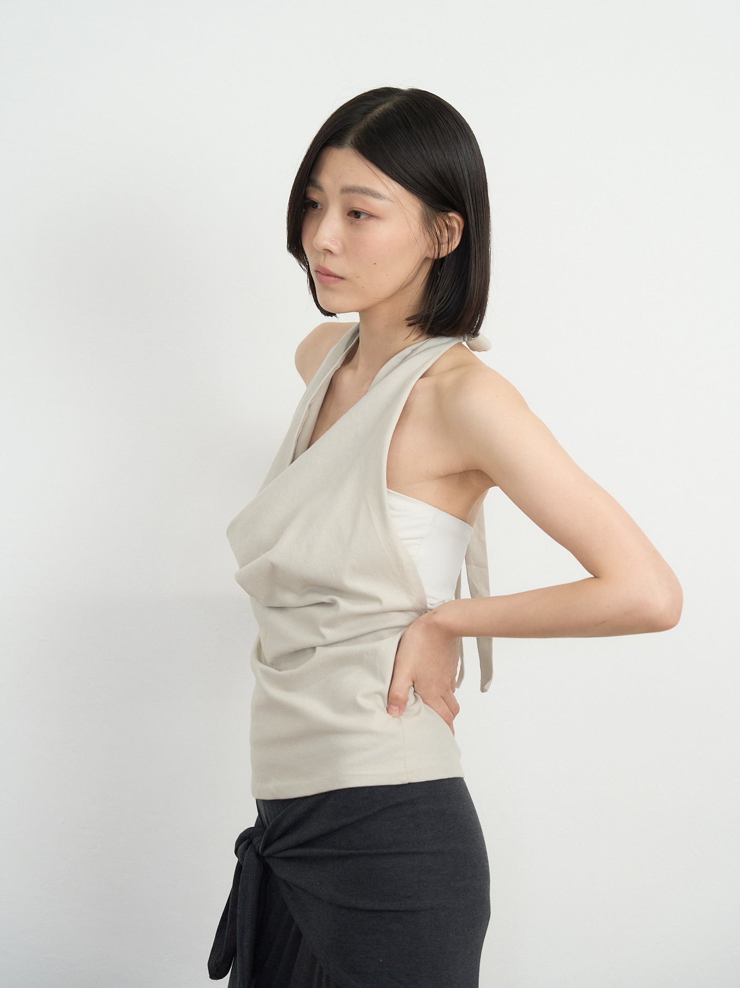 draped halter top