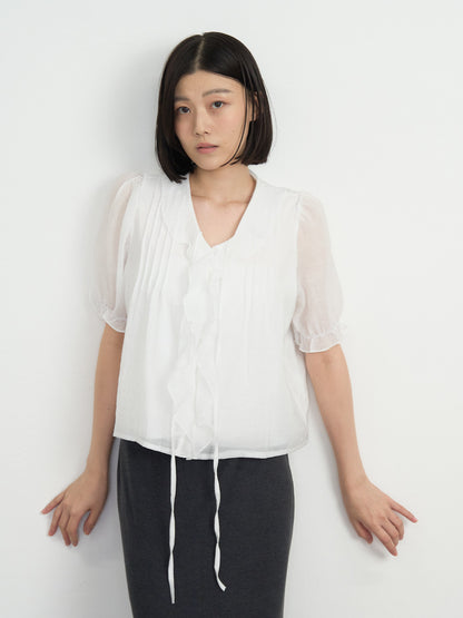 frill puff blouse