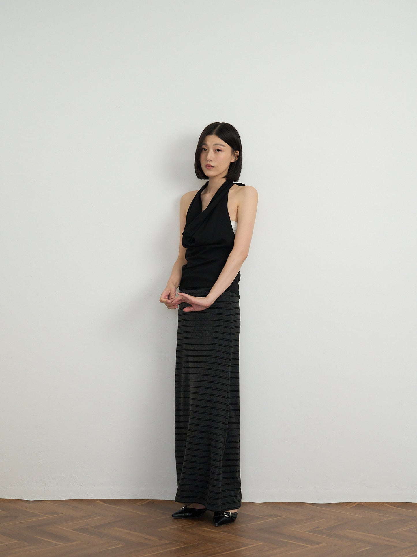 draped halter top