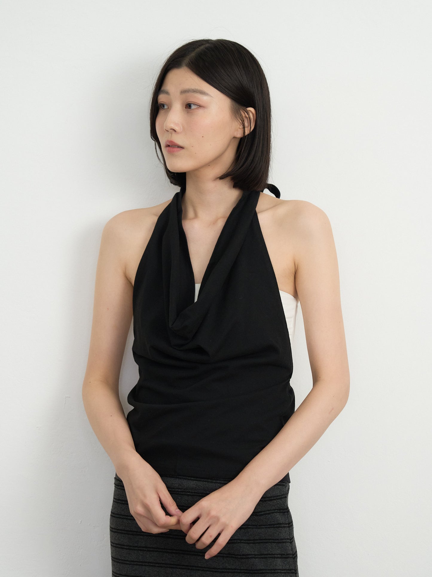 draped halter top