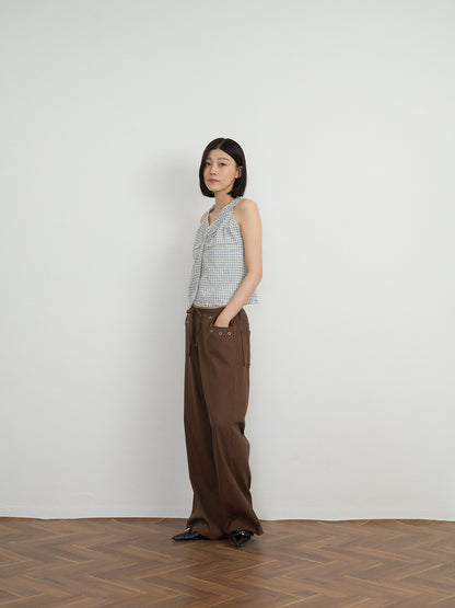 check ruffle sleeveless