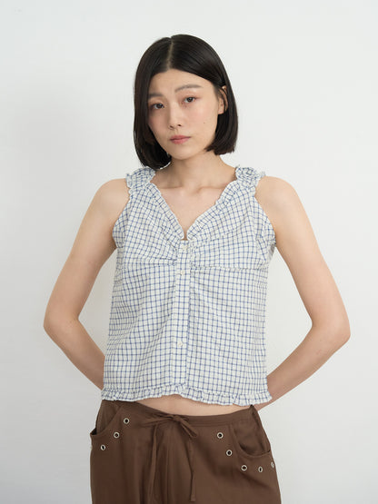 check ruffle sleeveless