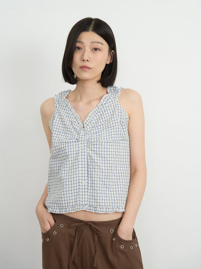 check ruffle sleeveless
