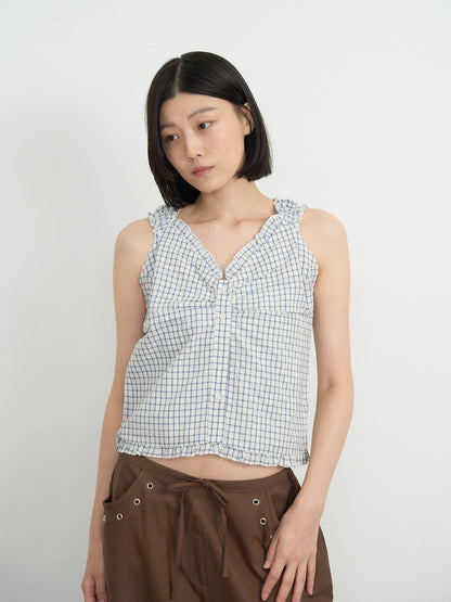 check ruffle sleeveless