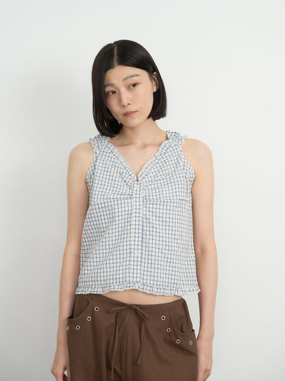 check ruffle sleeveless