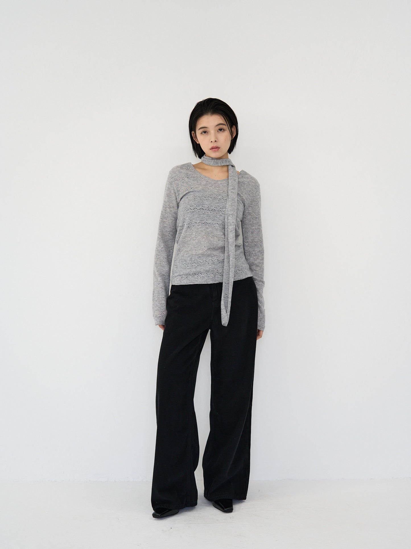 scarf sheer knit top