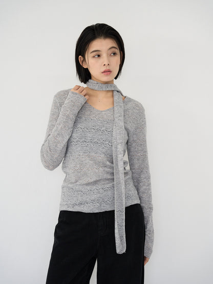 scarf sheer knit top