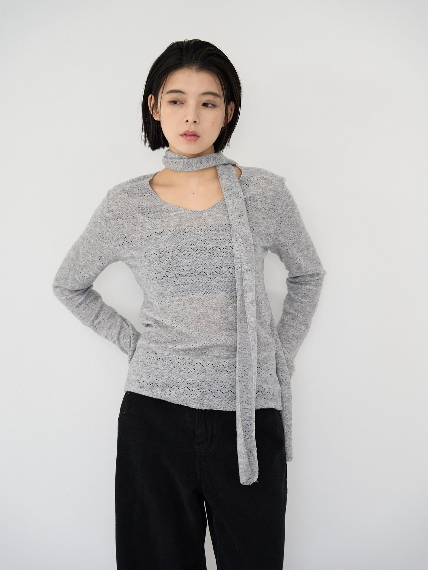 scarf sheer knit top