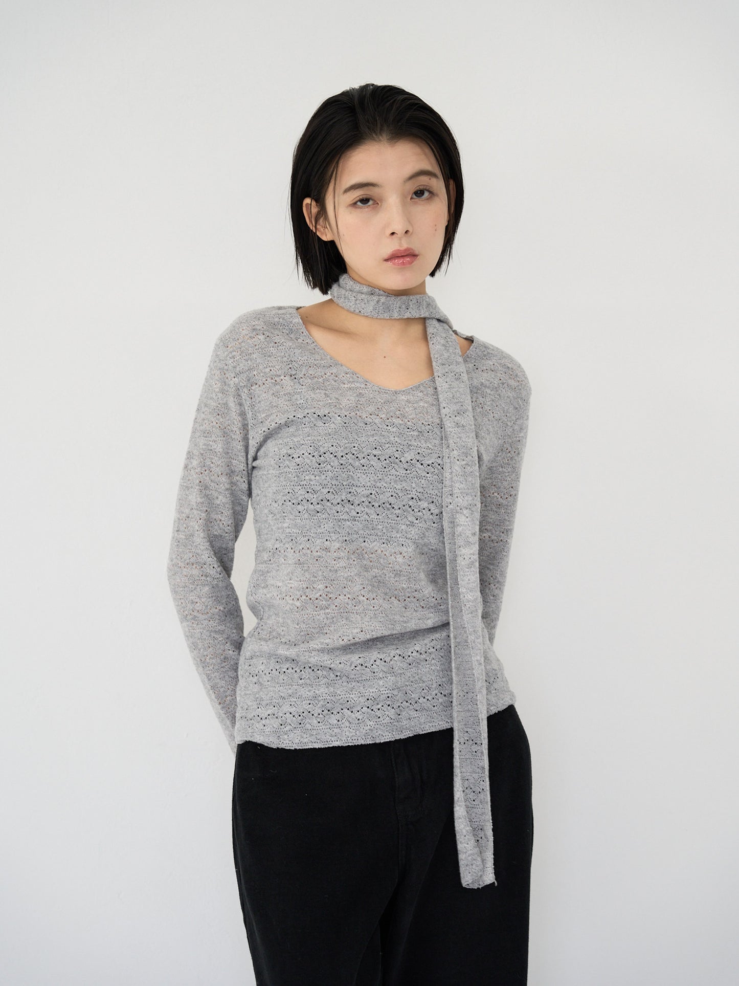 scarf sheer knit top
