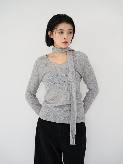 scarf sheer knit top