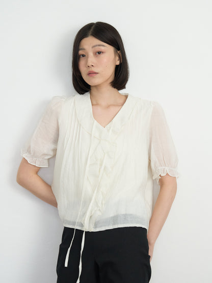 frill puff blouse