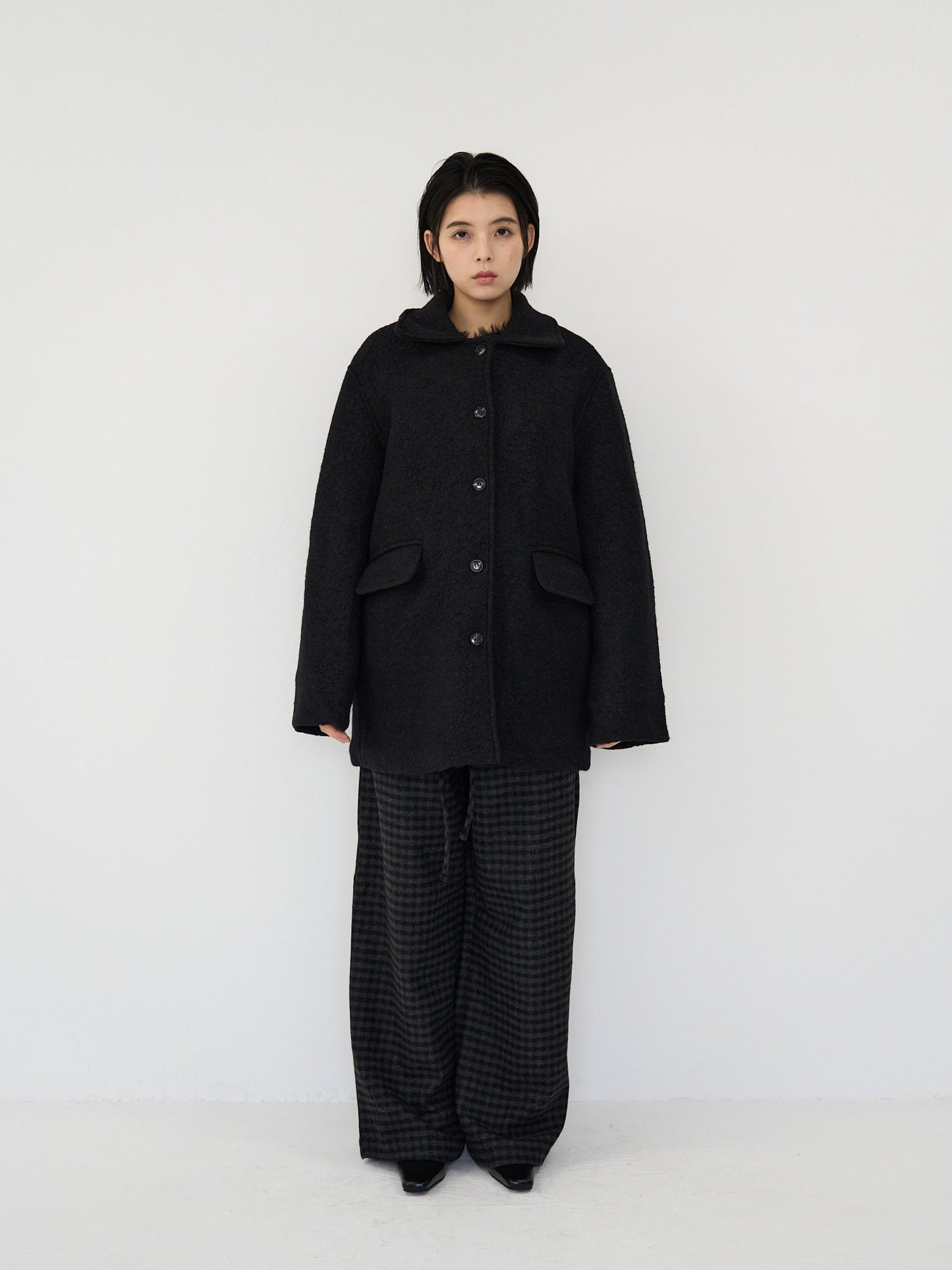 boucle wool midi coat