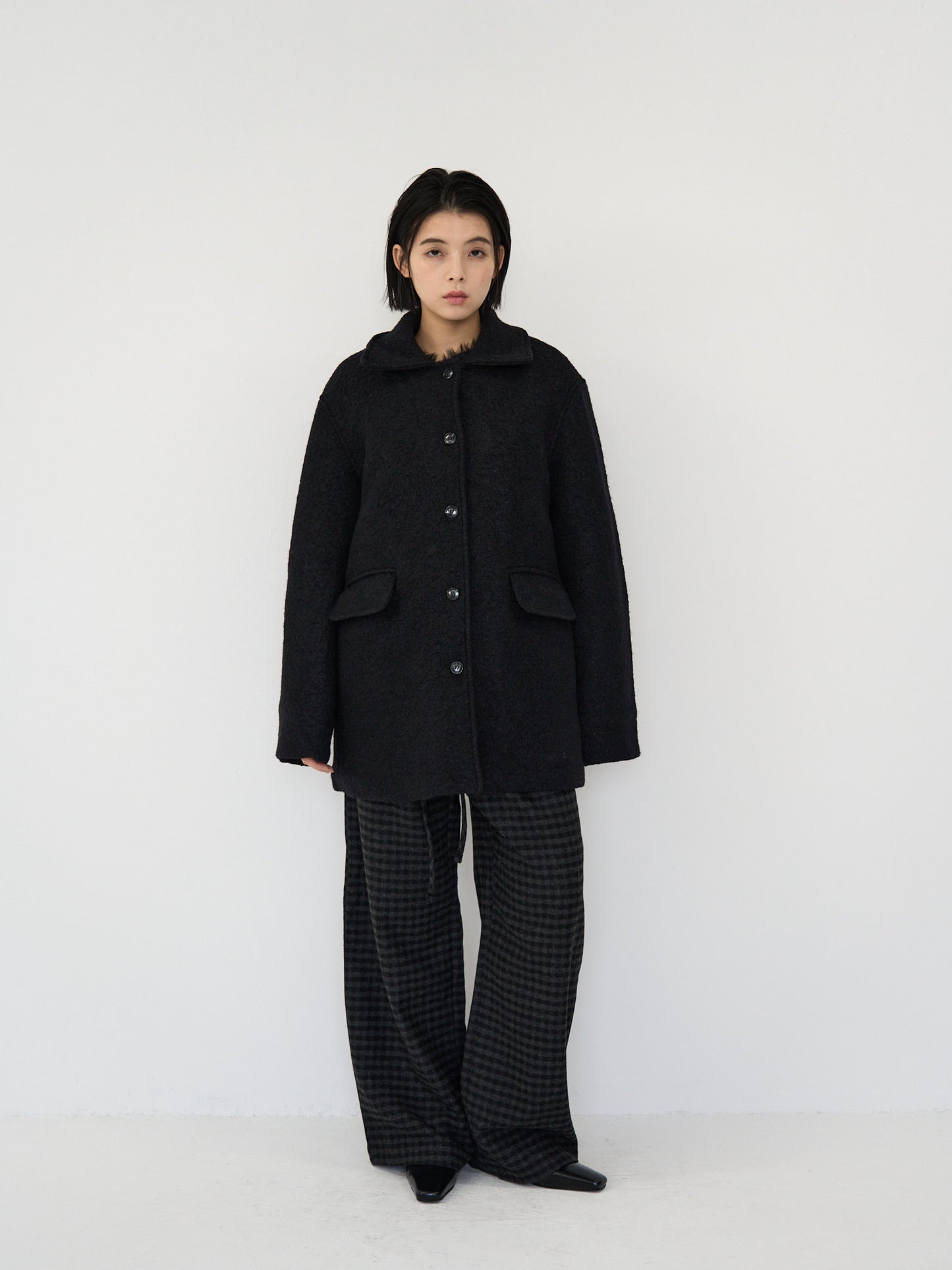 boucle wool midi coat