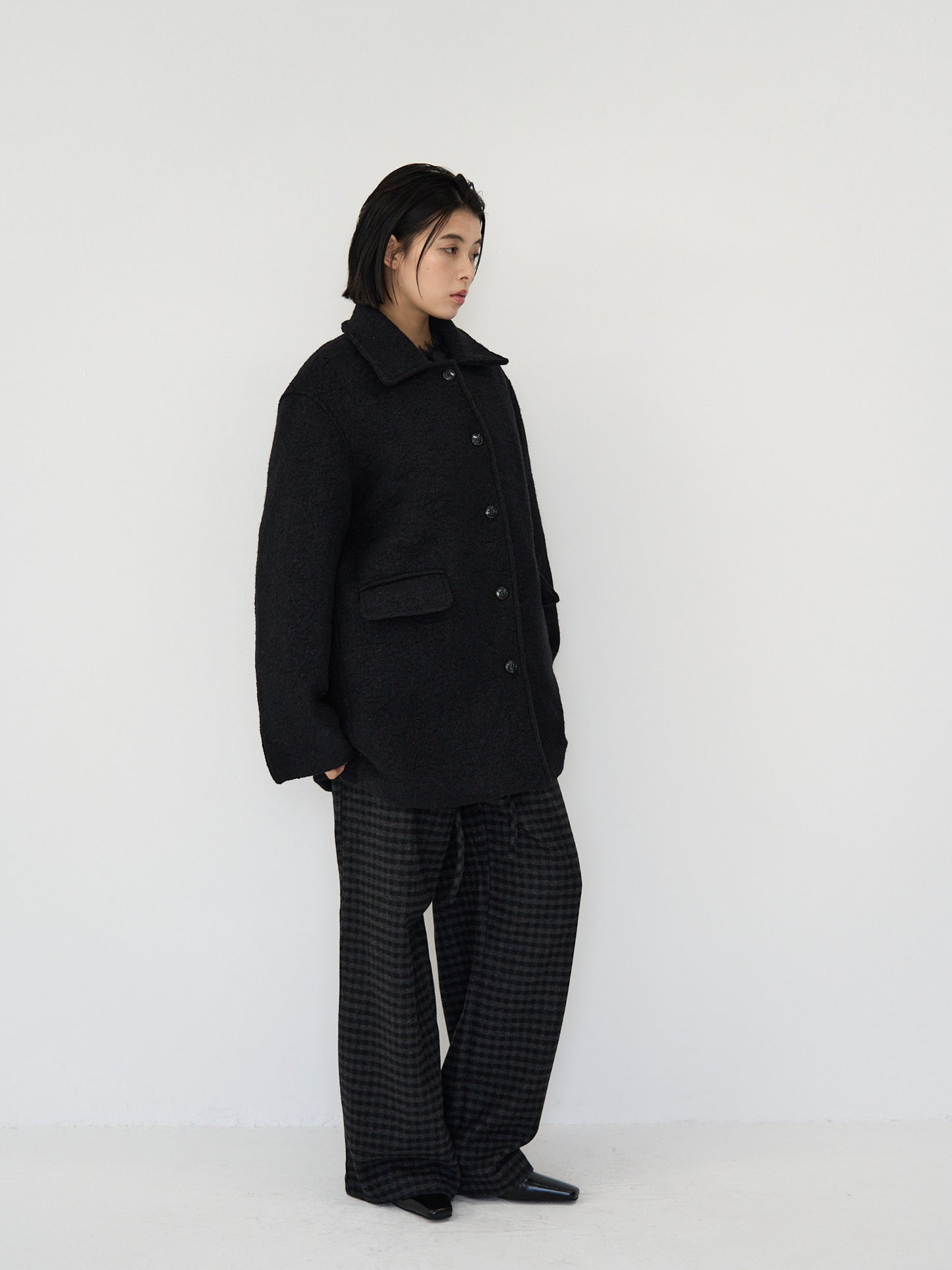 boucle wool midi coat