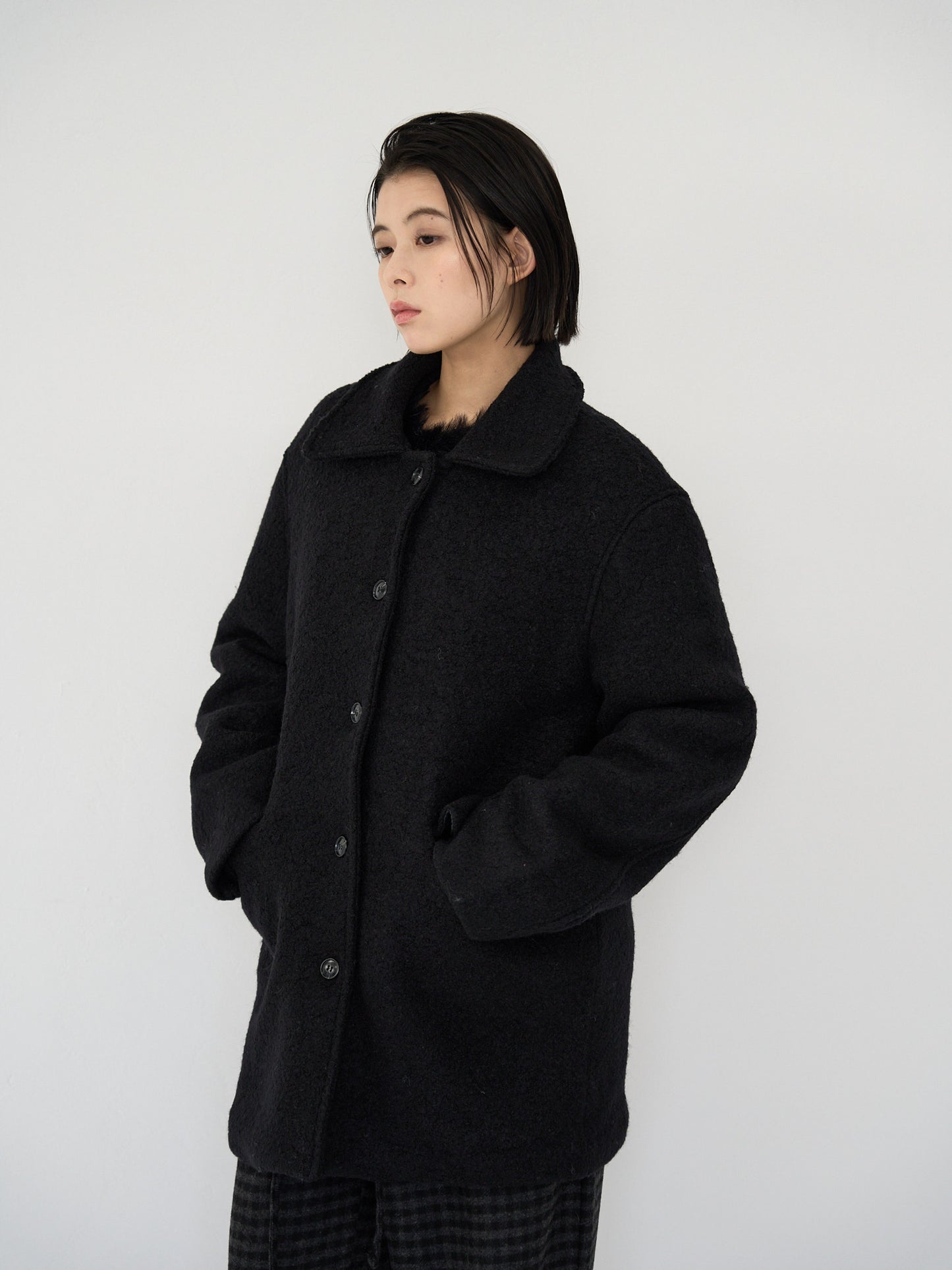 boucle wool midi coat